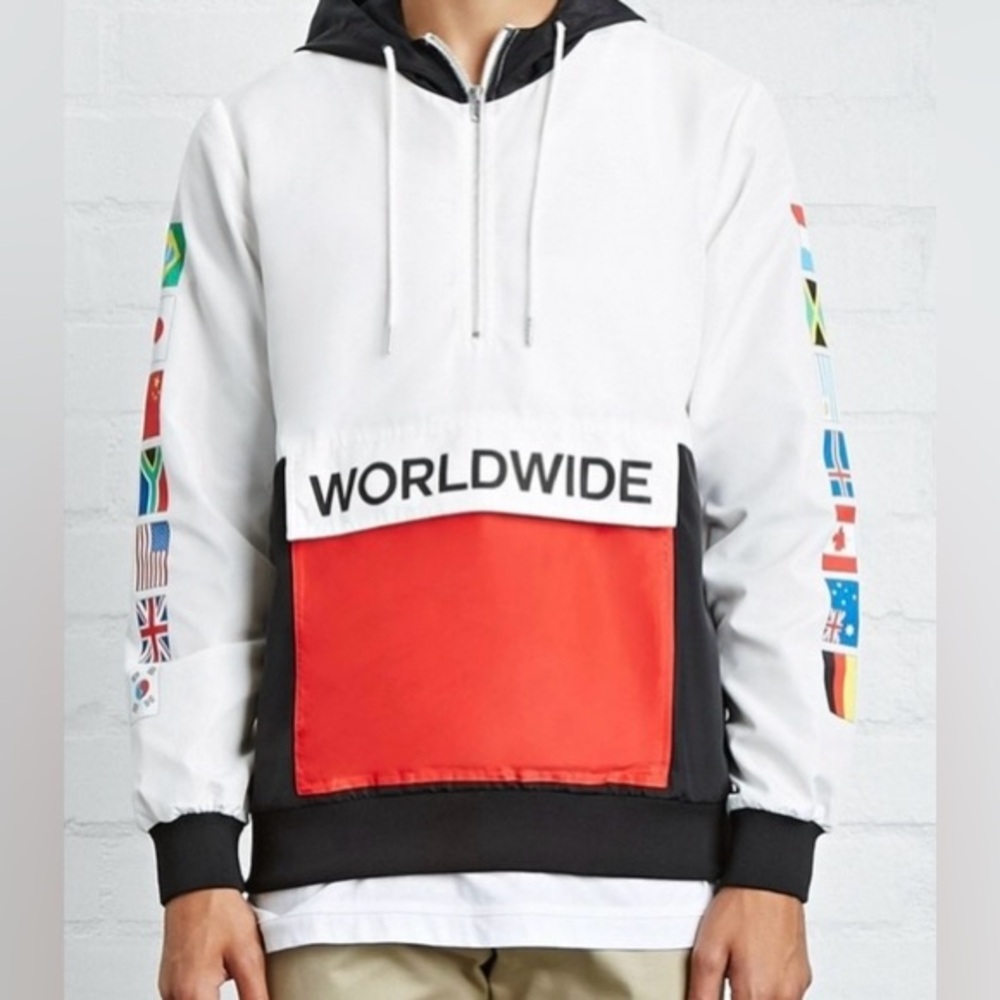 Forever 21 Worldwide Quarter-Zip Hooded Windbreaker